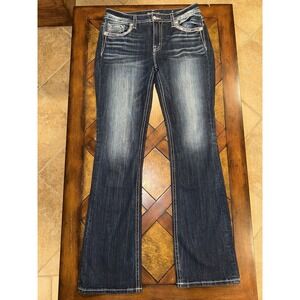 Miss Me Women's Curvy Bootcut Jeans Blue Embellished Stretch 5-Pocket Size 34x37